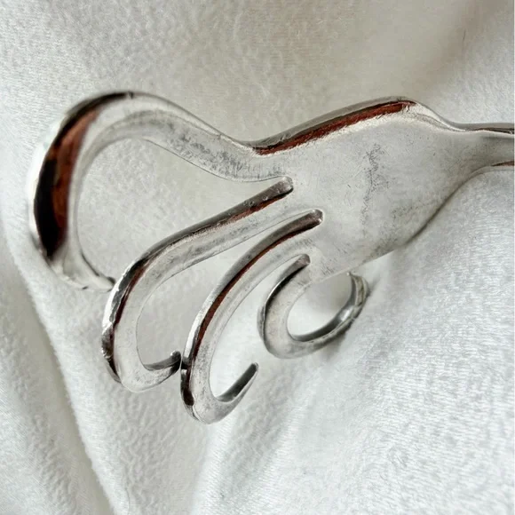 Sterling Silver Plate Sculptural Fork-Form First Love Coachella Cuff Bracelet - Picture 12 of 16